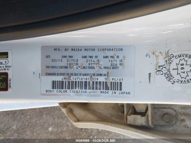 Aukcja sprzedaży 2013 Mazda 3 I, vin: JM1BL1V71D1810359, numer aukcji: 30089886