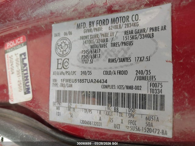 Auction sale of the 2007 Ford Explorer Sport Trac Xlt, vin: 1FMEU51857UA24434, lot number: 30090699