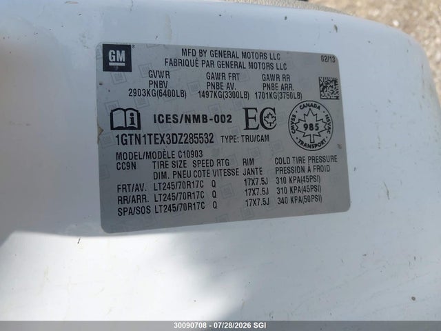 30090708 :رقم المزاد ، 1GTN1TEX3DZ285532 vin ، 2013 Gmc Sierra C1500 مزاد بيع