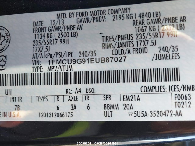 Ford ESCAPE SE 2014 1FMCU9G91EUB87027 Image 9