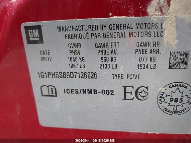 Продажа на аукционе авто 2013 Chevrolet Cruze Eco, vin: 1G1PH5SB9D7126026, номер лота: 30090844