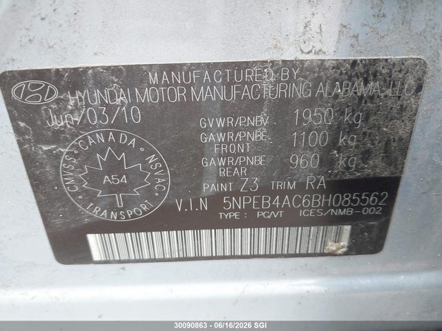 Продаж на аукціоні авто 2011 Hyundai Sonata Gls, vin: 5NPEB4AC6BH085562, номер лоту: 30090863
