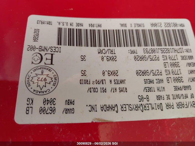 30090829 :رقم المزاد ، 1D7HU18226J108793 vin ، 2006 Dodge Ram 1500 St/slt مزاد بيع