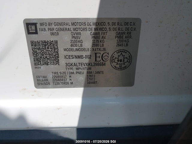 Auction sale of the 2019 Gmc Terrain Sle, vin: 3GKALTEVXKL398684, lot number: 30091016