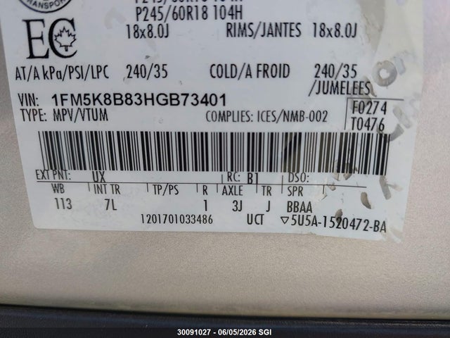 Ford Explorer 2017 1FM5K8B83HGB73401 Image 9
