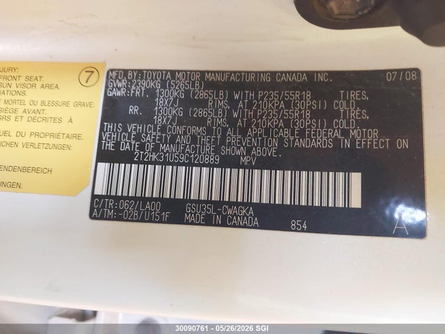 Aukcja sprzedaży 2009 Lexus Rx 350, vin: 2T2HK31U59C120889, numer aukcji: 30090761