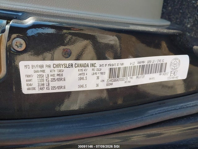 30091146 :رقم المزاد ، 2C4RDGBG0CR332173 vin ، 2012 Dodge Grand Caravan Se مزاد بيع