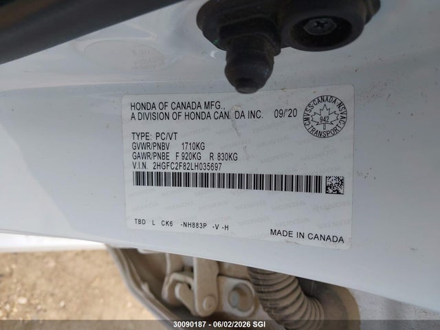 Продажа на аукционе авто 2020 Honda Civic Sport, vin: 2HGFC2F82LH035697, номер лота: 30090187