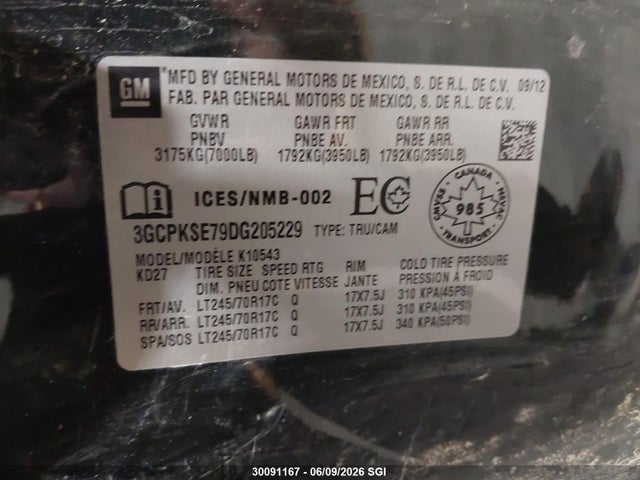 Продаж на аукціоні авто 2013 Chevrolet Silverado K1500 Lt, vin: 3GCPKSE79DG205229, номер лоту: 30091167