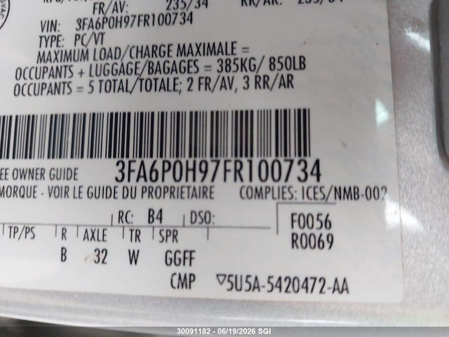Ford FUSION SE 2015 3FA6P0H97FR100734 Image 9