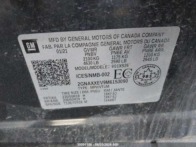 Продажа на аукционе авто 2021 Chevrolet Equinox Premier, vin: 2GNAXXEV9M6153090, номер лота: 30091186