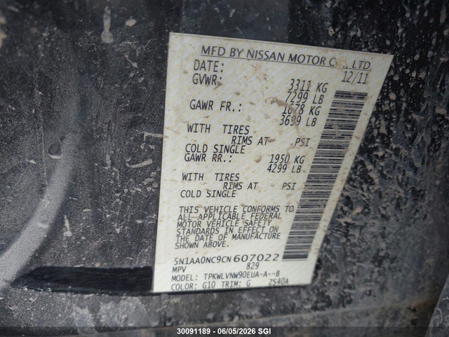 Продаж на аукціоні авто 2012 Nissan Armada Sv/sl/platinum, vin: 5N1AA0NC9CN607022, номер лоту: 30091189