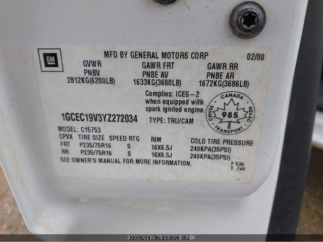 30091274 :رقم المزاد ، 1GCEC19V3YZ272034 vin ، 2000 Chevrolet Silverado 1500 Ls مزاد بيع
