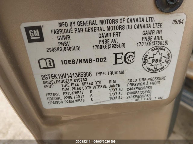 Aukcja sprzedaży 2004 Gmc New Sierra K1500, vin: 2GTEK19V141385308, numer aukcji: 30085211