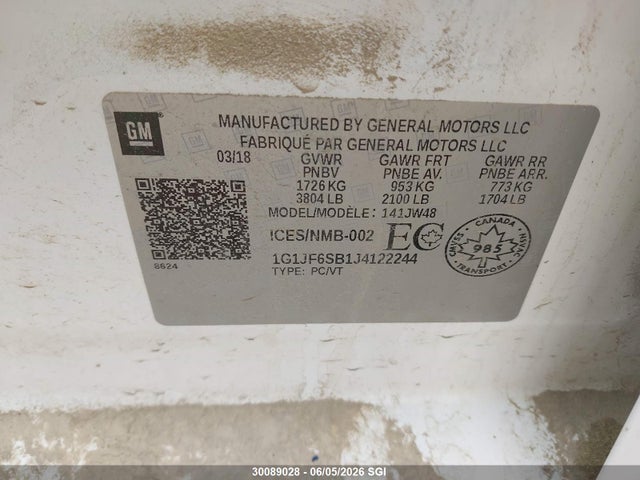 Продаж на аукціоні авто 2018 Chevrolet Sonic Premier, vin: 1G1JF6SB1J4122244, номер лоту: 30089028