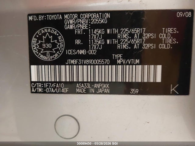 Продаж на аукціоні авто 2009 Toyota Rav4 Limited, vin: JTMBF31V89D005570, номер лоту: 30089450