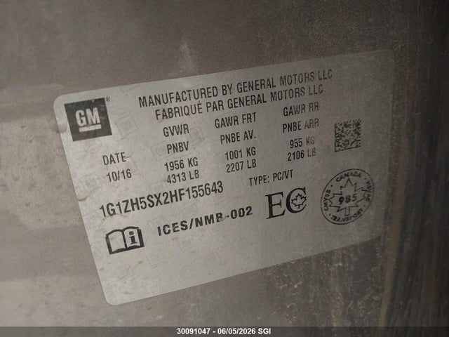 2017 Chevrolet Malibu Premier მანქანა იყიდება აუქციონზე, vin: 1G1ZH5SX2HF155643, აუქციონის ნომერი: 30091047
