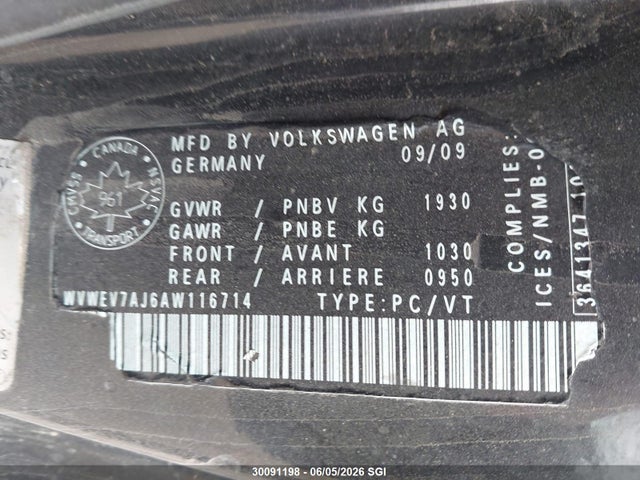 Aukcja sprzedaży 2010 Volkswagen Gti, vin: WVWEV7AJ6AW116714, numer aukcji: 30091198