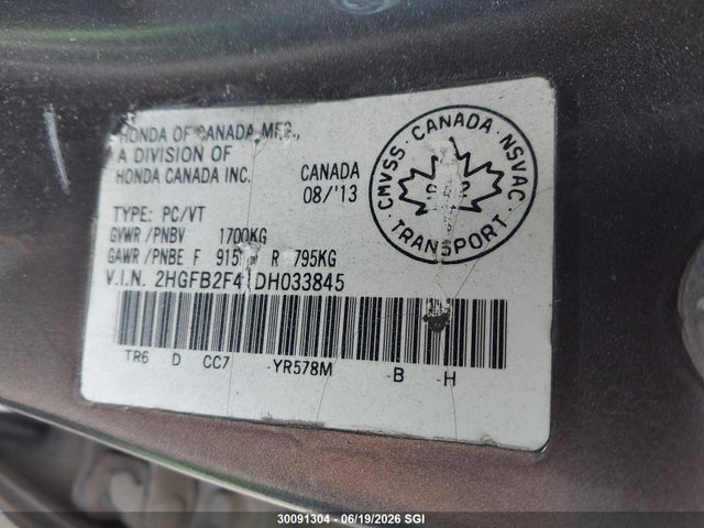 Aukcja sprzedaży 2013 Honda Civic Lx, vin: 2HGFB2F41DH033845, numer aukcji: 30091304