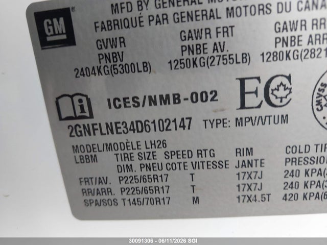 Продаж на аукціоні авто 2013 Chevrolet Equinox Lt Awd, vin: 2GNFLNE34D6102147, номер лоту: 30091306