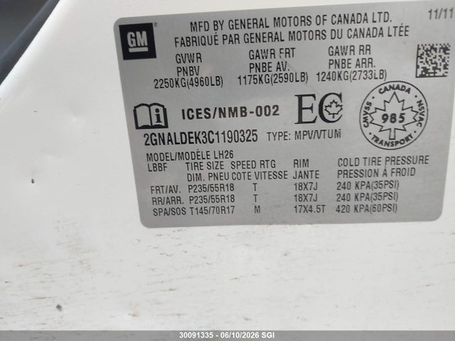 Продажа на аукционе авто 2012 Chevrolet Equinox Lt, vin: 2GNALDEK3C1190325, номер лота: 30091335