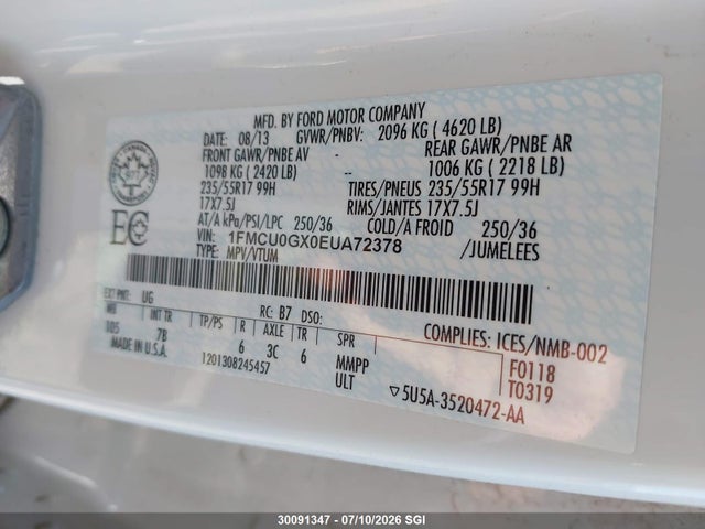 Ford ESCAPE SE 2014 1FMCU0GX0EUA72378 Image 9