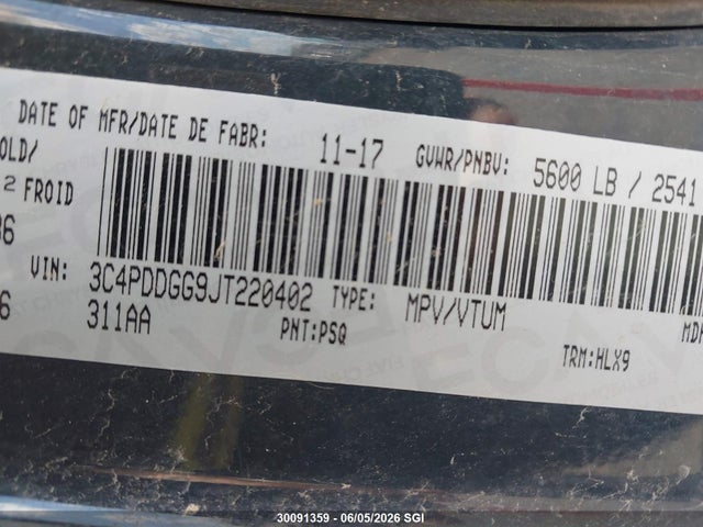 30091359 :رقم المزاد ، 3C4PDDGG9JT220402 vin ، 2018 Dodge Journey Crossroad مزاد بيع