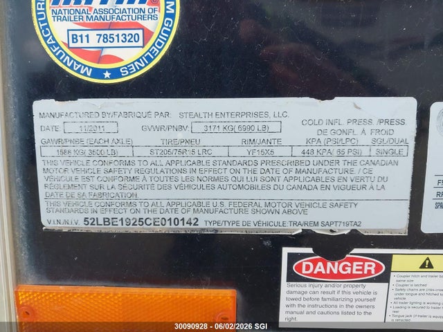 Продажа на аукционе авто 2012 Stealth Enterprises Llc Stealth Predater Sapt270ta2, vin: 52LBE1925CE010142, номер лота: 30090928