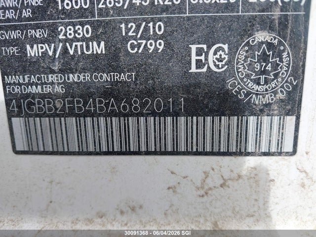 30091368 :رقم المزاد ، 4JGBB2FB4BA682011 vin ، 2011 Mercedes-benz Ml 350 Bluetec مزاد بيع