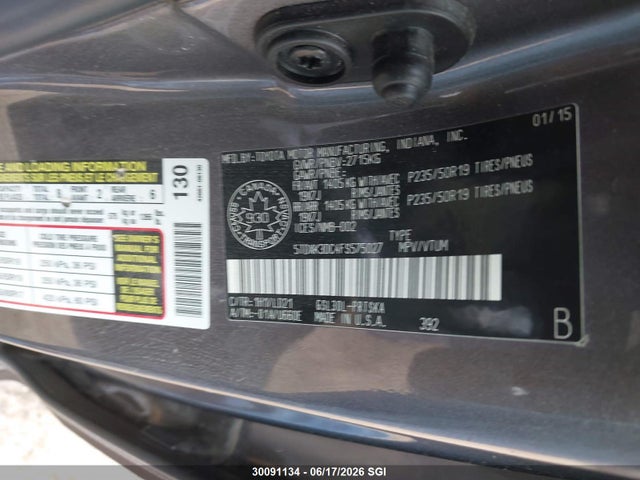 2015 Toyota Sienna Sport მანქანა იყიდება აუქციონზე, vin: 5TDXK3DC4FS575027, აუქციონის ნომერი: 30091134