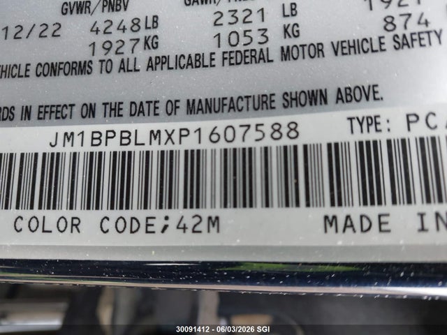 Продажа на аукционе авто 2023 Mazda 3 Preferred, vin: JM1BPBLMXP1607588, номер лота: 30091412