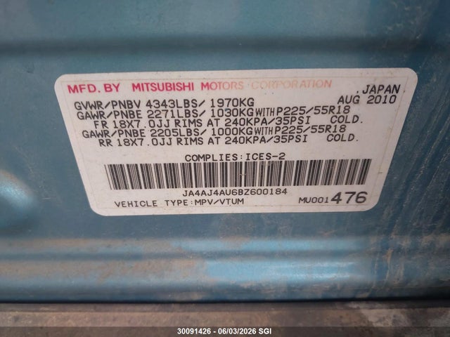 Продажа на аукционе авто 2011 Mitsubishi Rvr Gt, vin: JA4AJ4AU6BZ600184, номер лота: 30091426