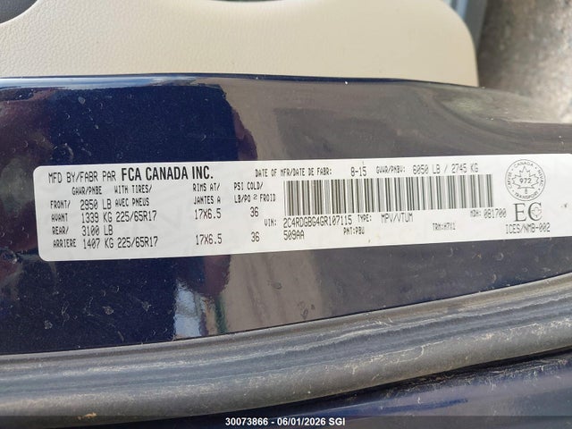30073866 :رقم المزاد ، 2C4RDGBG4GR107115 vin ، 2016 Dodge Grand Caravan Se مزاد بيع