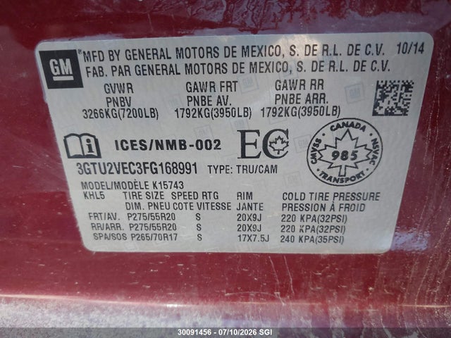 GMC Sierra K1500 Slt 2015 3GTU2VEC3FG168991 Image 9