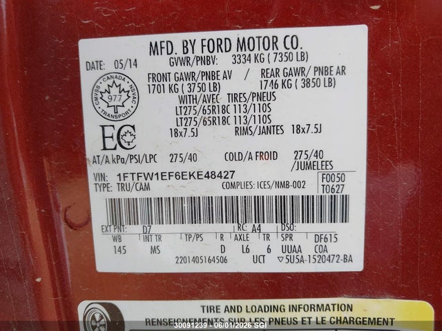 2014 Ford F150 Supercrew მანქანა იყიდება აუქციონზე, vin: 1FTFW1EF6EKE48427, აუქციონის ნომერი: 30091239
