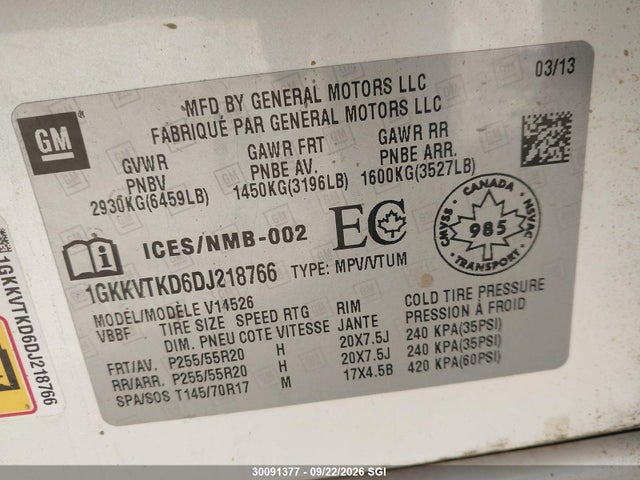 Продажа на аукционе авто 2013 Gmc Acadia Denali, vin: 1GKKVTKD6DJ218766, номер лота: 30091377