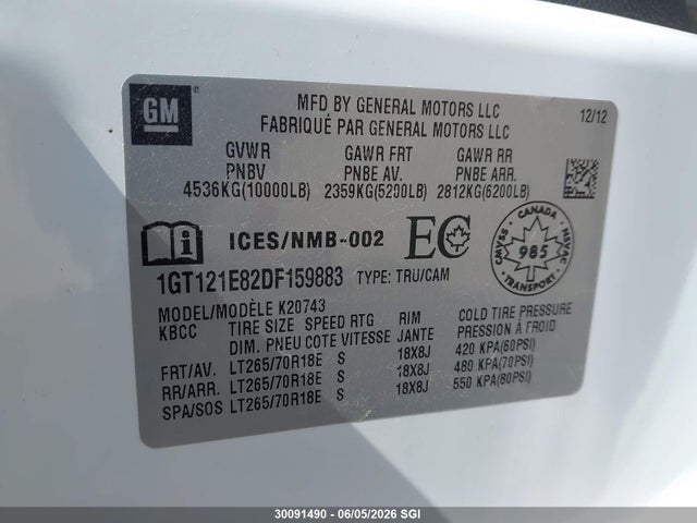 2013 Gmc Sierra K2500 Slt მანქანა იყიდება აუქციონზე, vin: 1GT121E82DF159883, აუქციონის ნომერი: 30091490