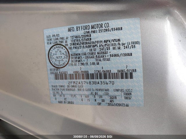 Продаж на аукціоні авто 2003 Ford Windstar Sport, vin: 2FMZA57483BA35670, номер лоту: 30088135