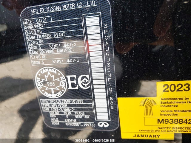 3PCAJ5J35NF101888 Infiniti QX55 LUXE
