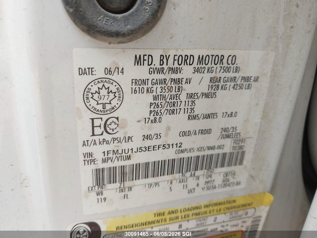2014 Ford Expedition Xlt/king Ranch მანქანა იყიდება აუქციონზე, vin: 1FMJU1J53EEF53112, აუქციონის ნომერი: 30091465