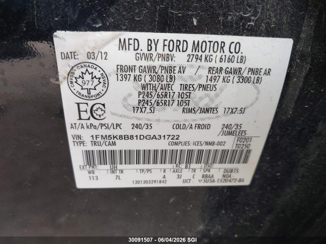 Aukcja sprzedaży 2013 Ford Explorer, vin: 1FM5K8B81DGA31722, numer aukcji: 30091507