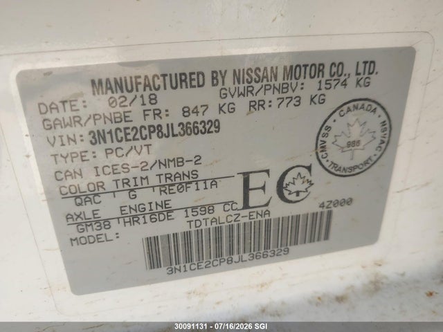 Nissan Versa Note S/sr/sv 2018 3N1CE2CP8JL366329 Image 9