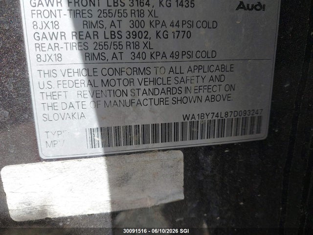 Продажа на аукционе авто 2007 Audi Q7 3.6 Quattro Premium, vin: WA1BY74L87D093247, номер лота: 30091516