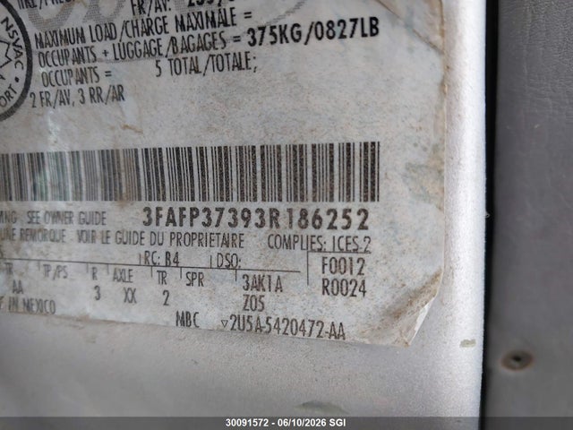 Aukcja sprzedaży 2003 Ford Focus Zx5, vin: 3FAFP37393R186252, numer aukcji: 30091572
