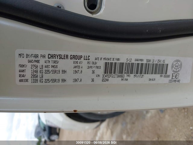 30091520 :رقم المزاد ، 3C4PDDFG1CT300863 vin ، 2012 Dodge Journey R/t مزاد بيع