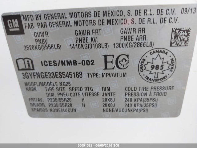 3GYFNGE33ES545188 Cadillac Srx Premium Collection