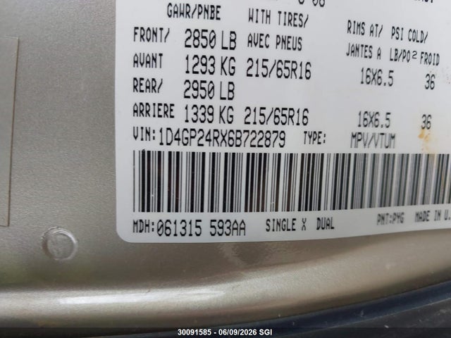 Продаж на аукціоні авто 2006 Dodge Grand Caravan Se, vin: 1D4GP24RX6B722879, номер лоту: 30091585