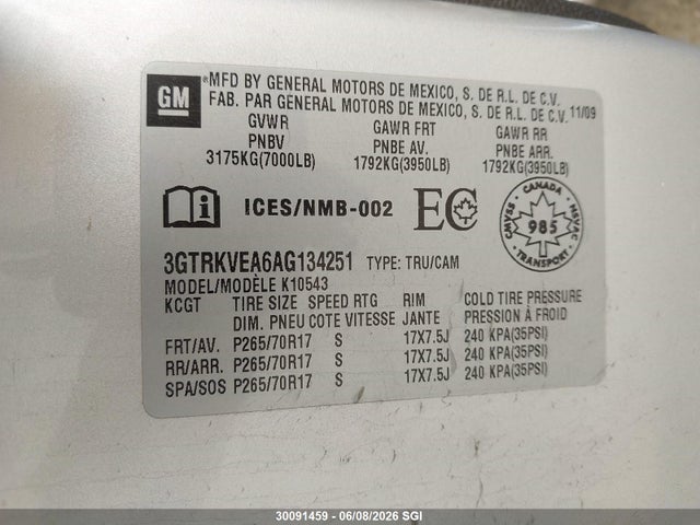 Aukcja sprzedaży 2010 Gmc Sierra K1500 Sle, vin: 3GTRKVEA6AG134251, numer aukcji: 30091459