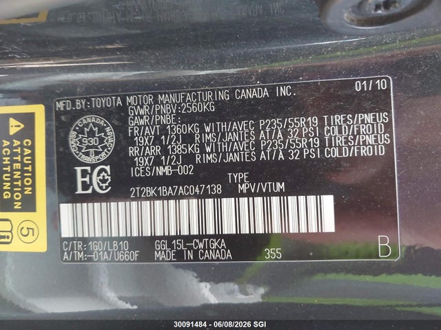 Продажа на аукционе авто 2010 Lexus Rx 350, vin: 2T2BK1BA7AC047138, номер лота: 30091484