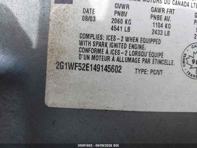 Продаж на аукціоні авто 2004 Chevrolet Impala, vin: 2G1WF52E149145602, номер лоту: 30091602